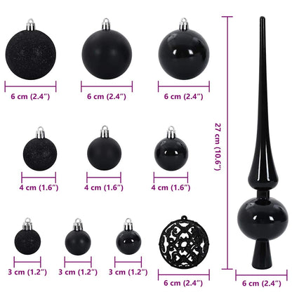 Set di palline di Natale con 150 LED, 61 pezzi, plastica nera