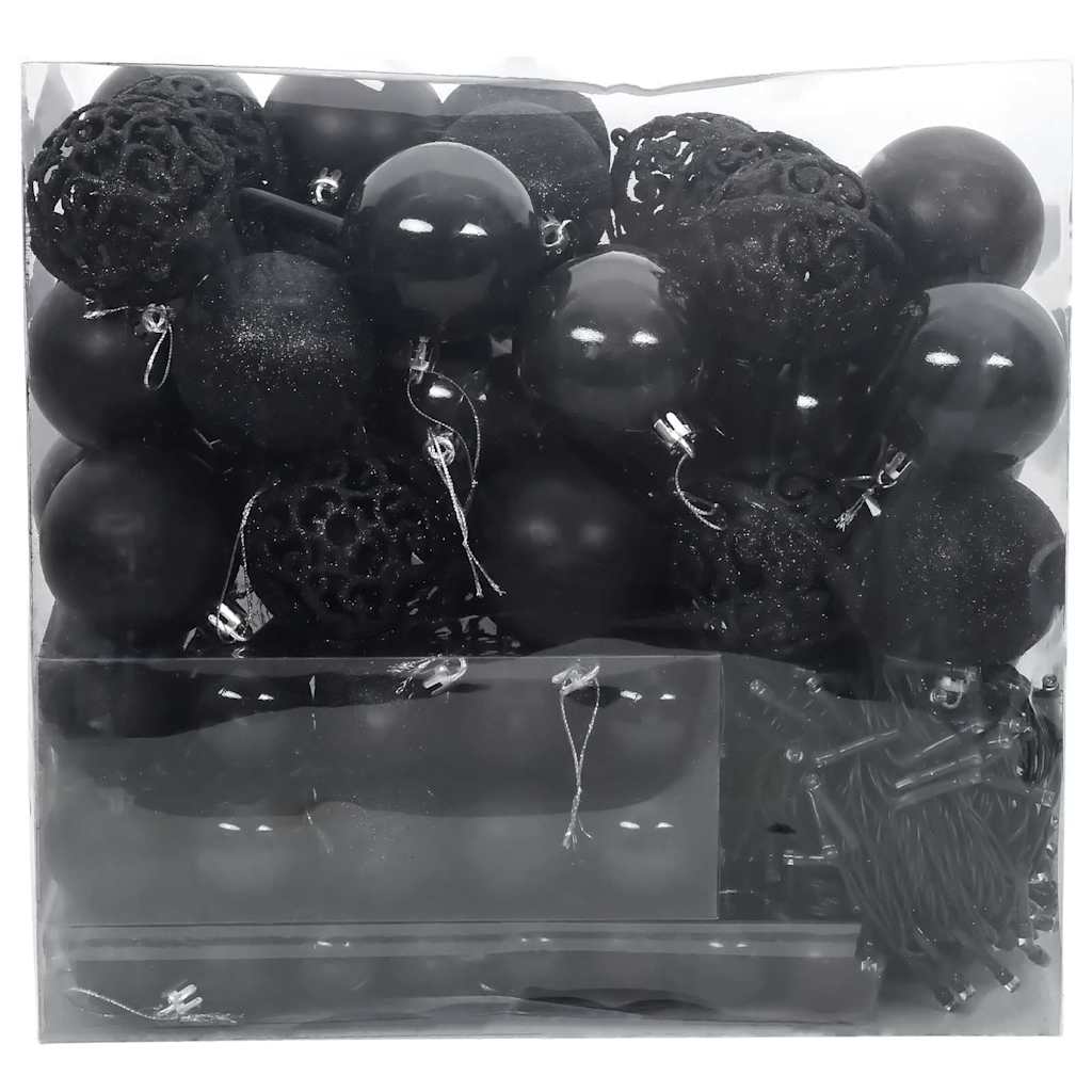 Set di palline di Natale con 300 LED, 120 pezzi, plastica nera