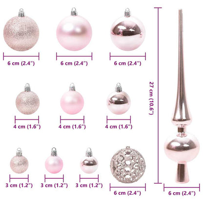 Set di palline di Natale con 150 LED, 61 pezzi, plastica rosa