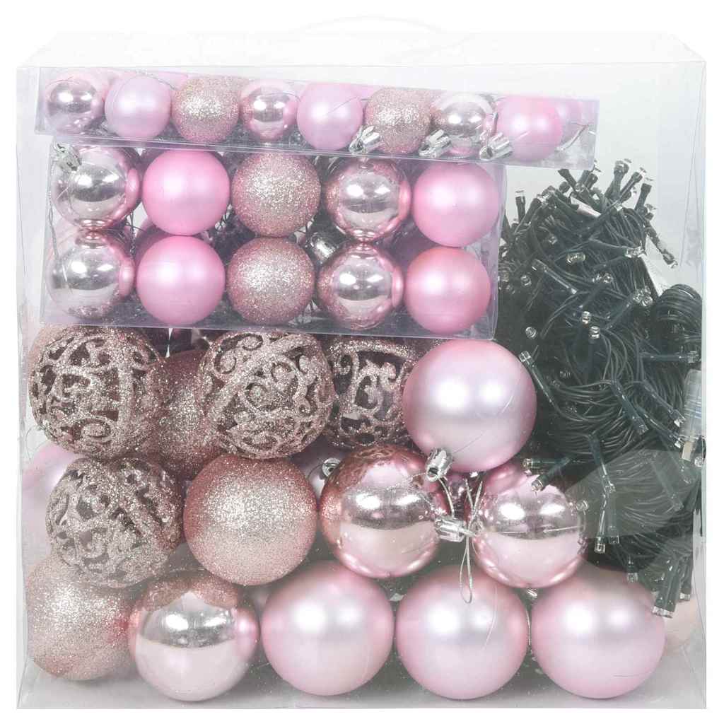 Set di palline di Natale con 300 LED, 120 pezzi, plastica rosa