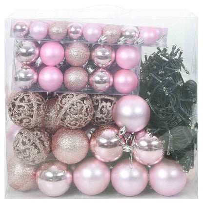 Set di palline di Natale con 300 LED, 120 pezzi, plastica rosa