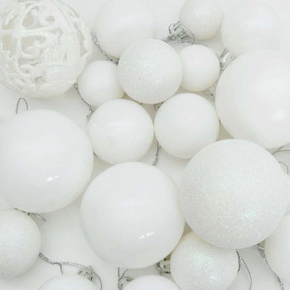 Set di palline di Natale con 150 LED, 61 pezzi, plastica bianca