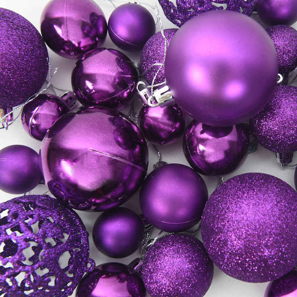 Set di palline di Natale con 150 LED, 61 pezzi, plastica viola