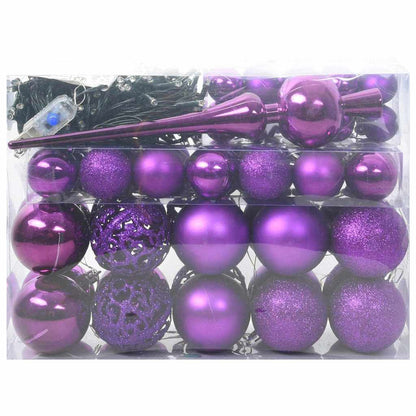 Set di palline di Natale con 150 LED, 61 pezzi, plastica viola