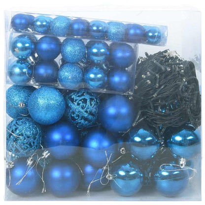 Set di palline di Natale con 300 LED, 120 pezzi, plastica blu