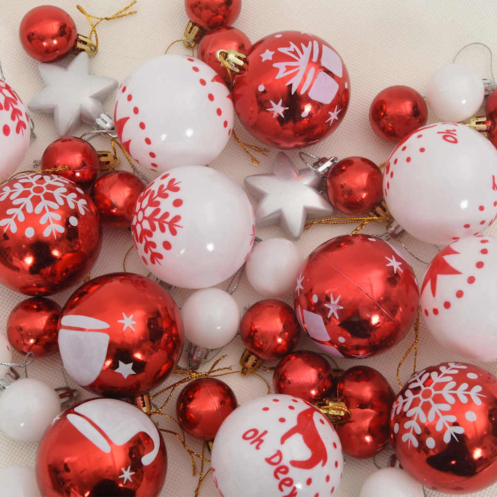 Set di palline di Natale, 40 pezzi, rosso e bianco