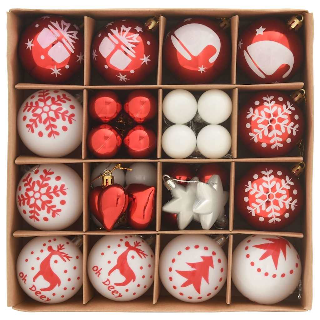 Set di palline di Natale, 40 pezzi, rosso e bianco