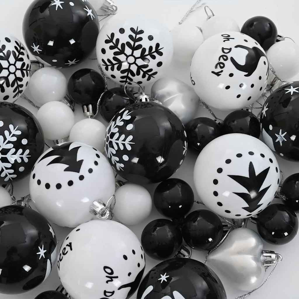 Set di palline di Natale, 40 pezzi, bianco e nero