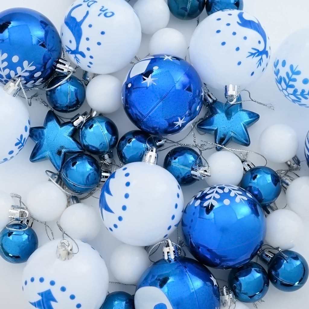 Set di palline di Natale, 40 pezzi, blu e bianco