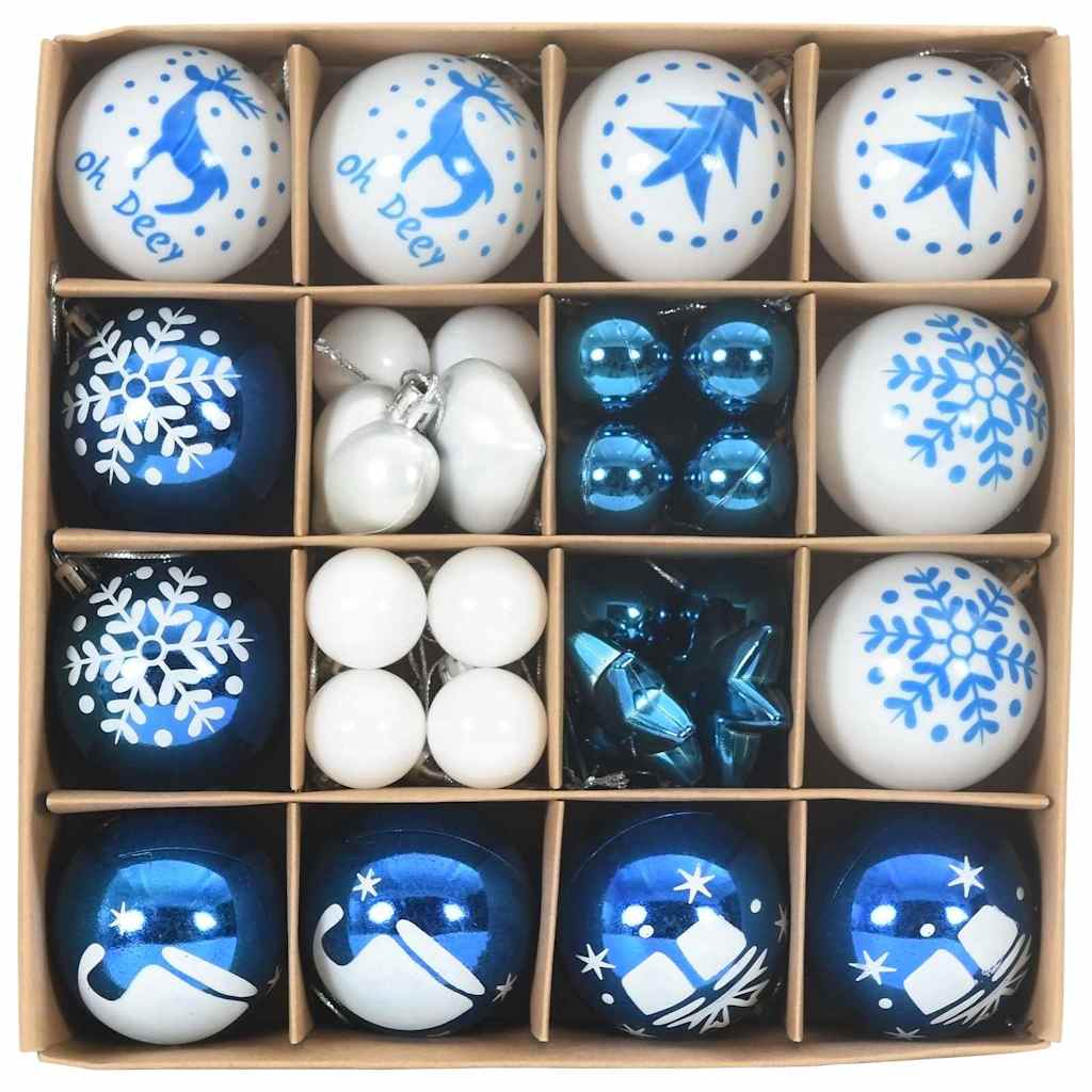 Set di palline di Natale, 40 pezzi, blu e bianco