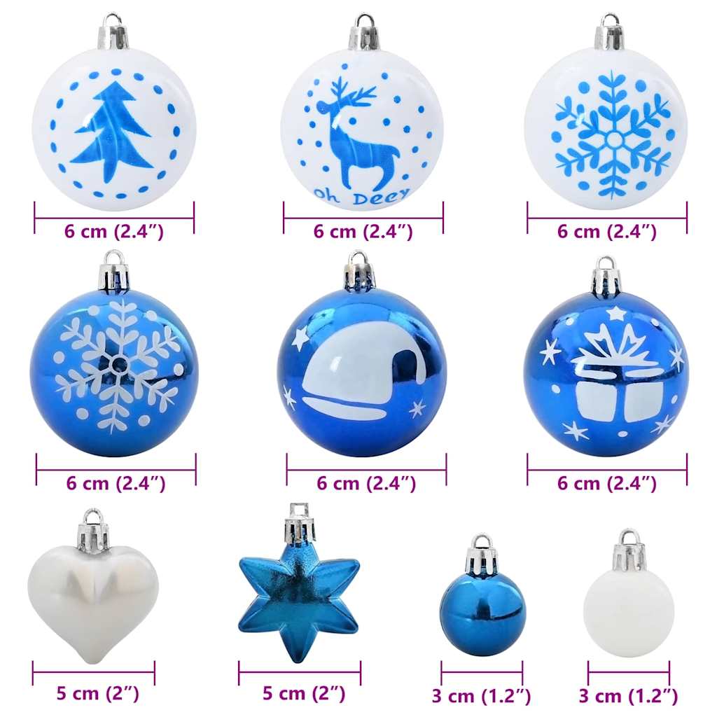 Set di palline di Natale, 40 pezzi, blu e bianco