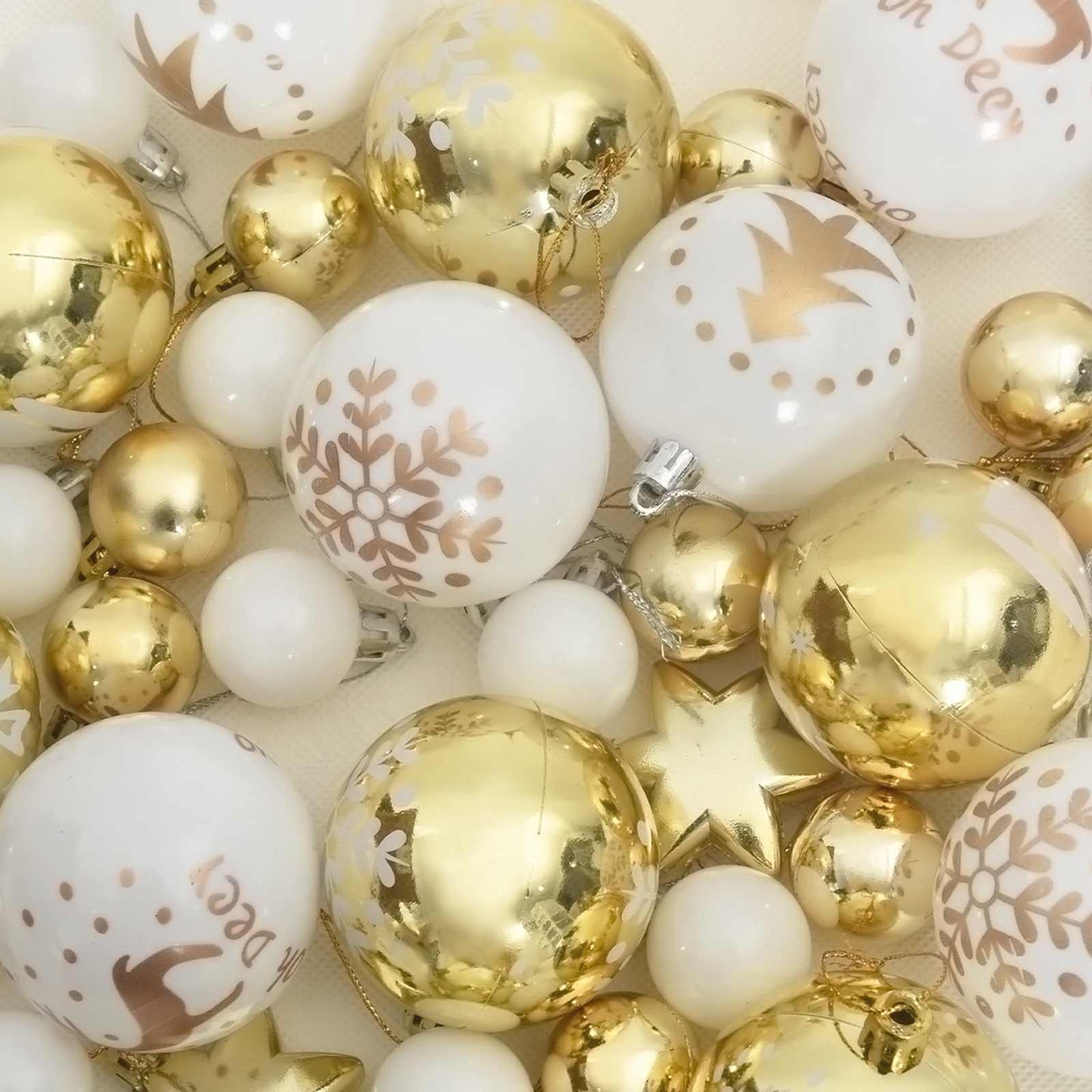 Weihnachtskugel-Set 40 pcs Weiß und Gold Kunststoff