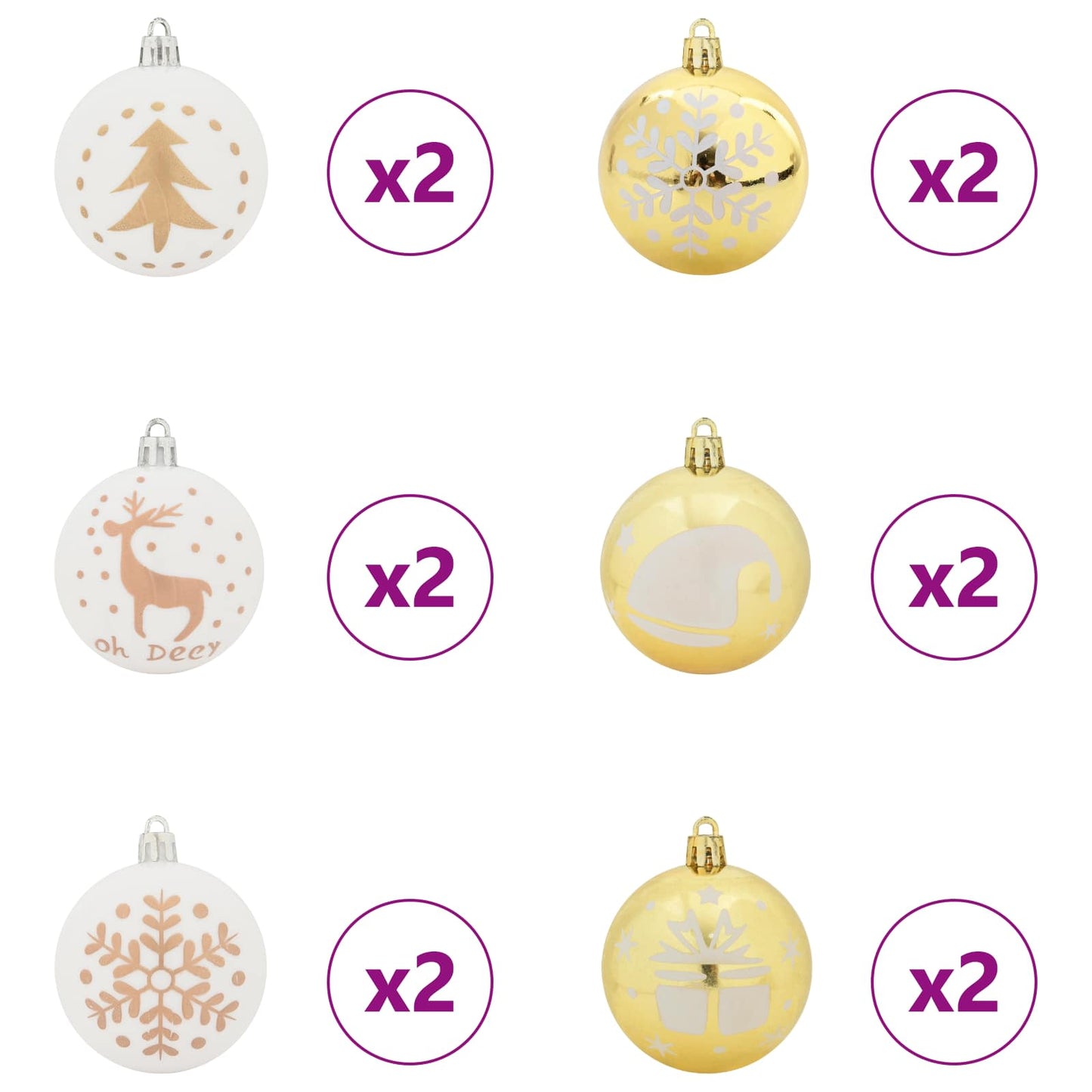 Weihnachtskugel-Set 40 pcs Weiß und Gold Kunststoff