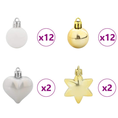 Weihnachtskugel-Set 40 pcs Weiß und Gold Kunststoff