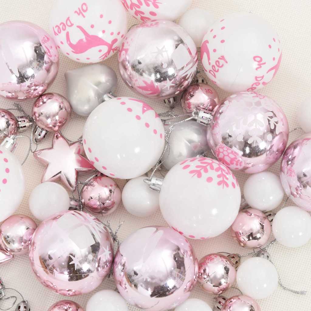 Set di palline di Natale, 40 pezzi, bianco e rosa
