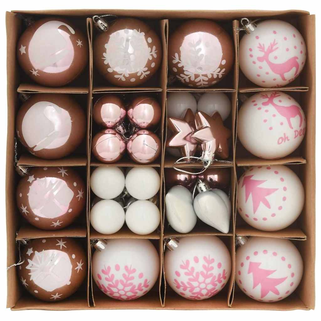 Set di palline di Natale, 40 pezzi, bianco e rosa