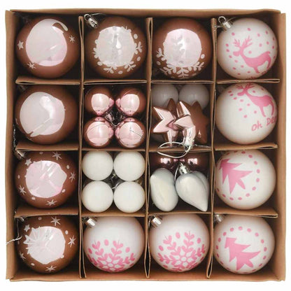 Set di palline di Natale, 40 pezzi, bianco e rosa