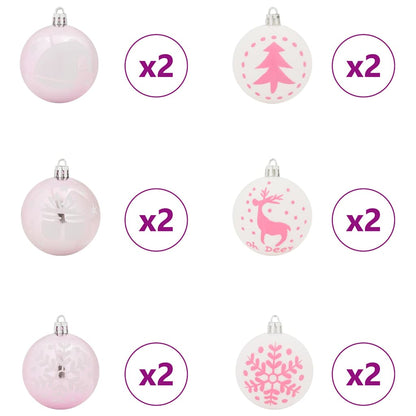 Set di palline di Natale, 40 pezzi, bianco e rosa