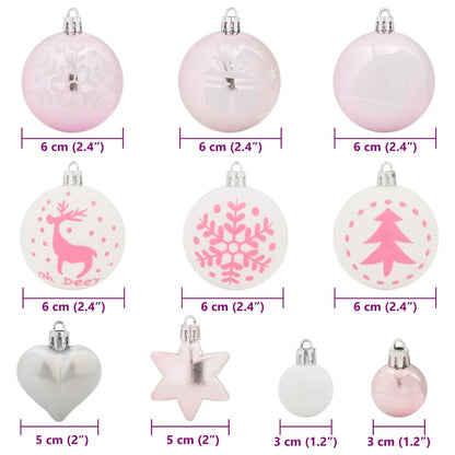 Set di palline di Natale, 40 pezzi, bianco e rosa