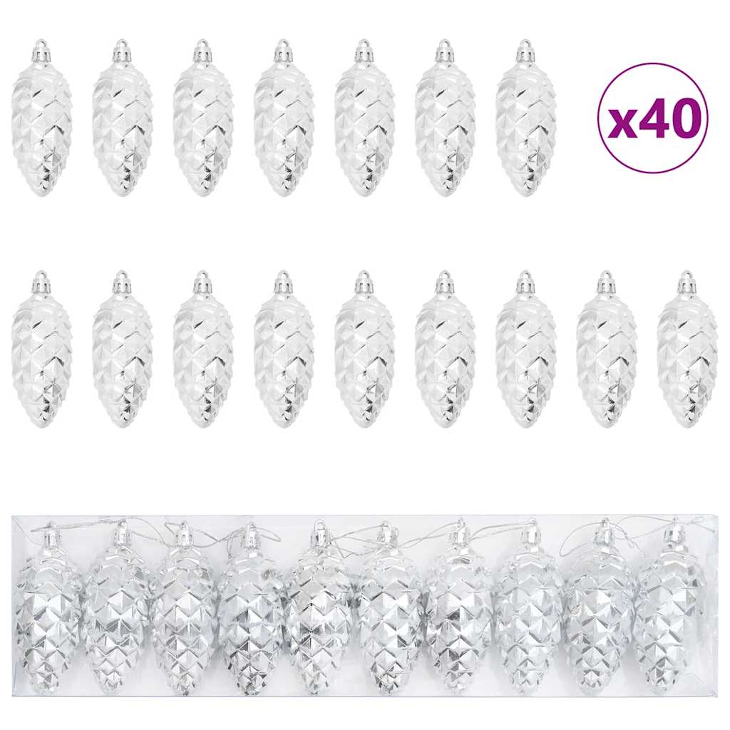Christmas Pine Cone Ball 40 pcs Silber Kunststoff