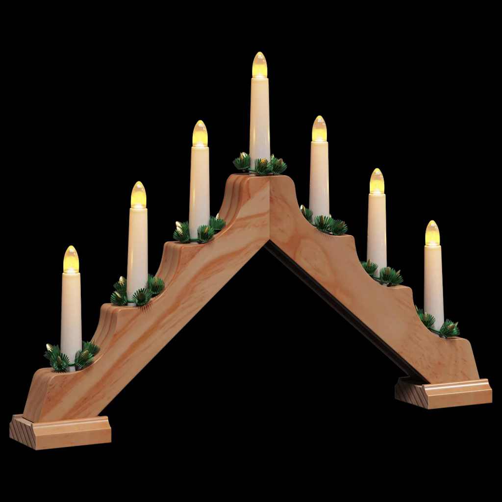 Ponte di candele natalizie con 7 LED, marrone, 39,5 x 5 x 29 cm