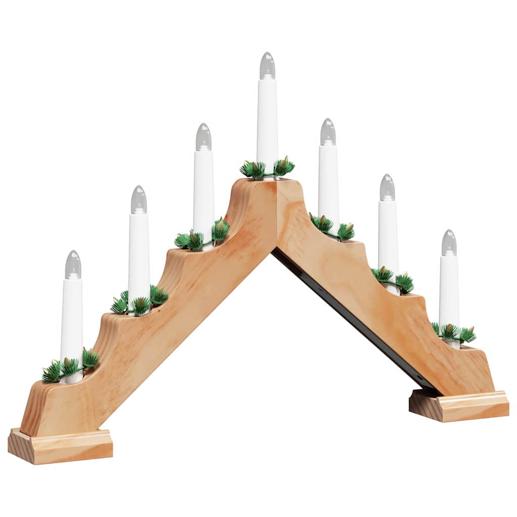 Ponte di candele natalizie con 7 LED, marrone, 39,5 x 5 x 29 cm