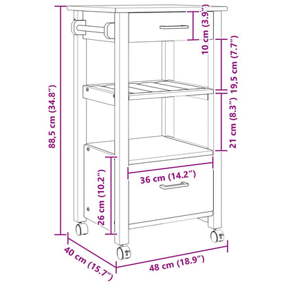 Küchentrolley Schwarz 88,5 x 40 x 48 cm Massivholz Kiefer