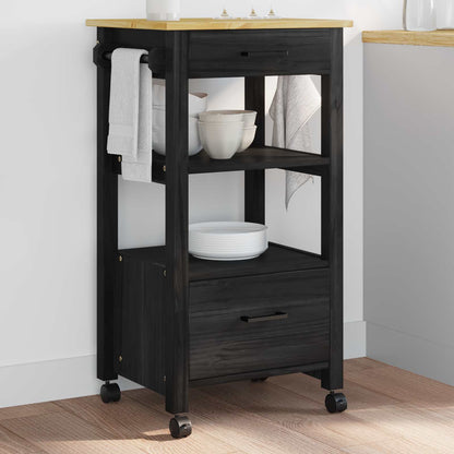 Küchentrolley Schwarz 88,5 x 40 x 48 cm Massivholz Kiefer