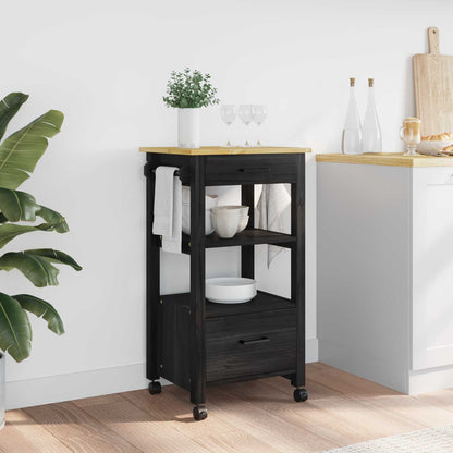 Küchentrolley Schwarz 88,5 x 40 x 48 cm Massivholz Kiefer