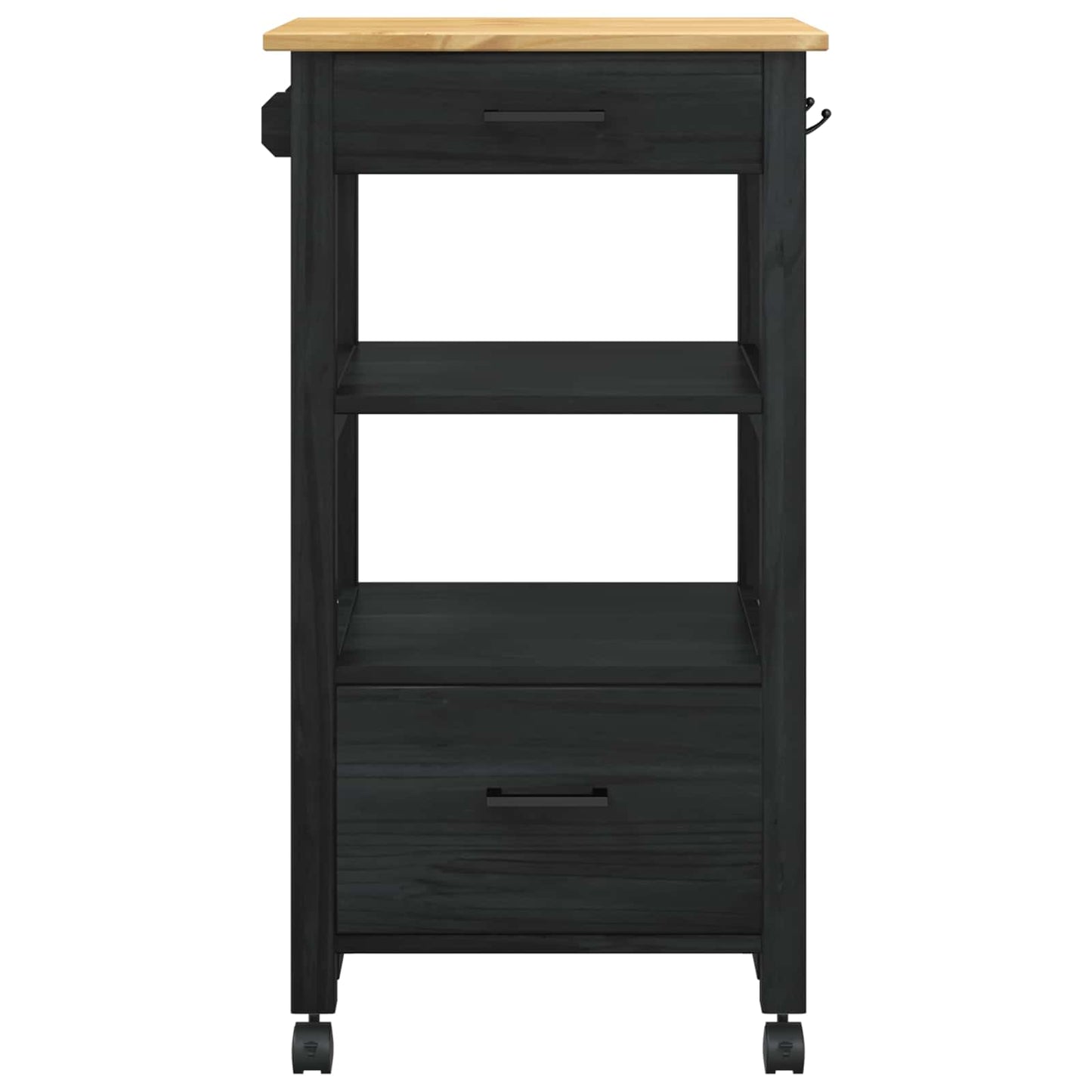 Küchentrolley Schwarz 88,5 x 40 x 48 cm Massivholz Kiefer