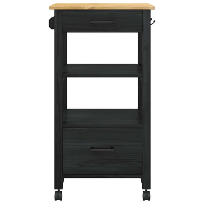 Küchentrolley Schwarz 88,5 x 40 x 48 cm Massivholz Kiefer