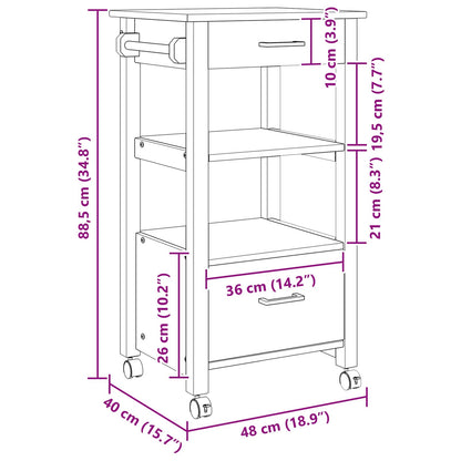 Küchentrolley Schwarz 88,5 x 40 x 48 cm Massivholz Kiefer