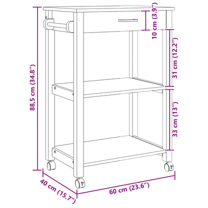 Küchentrolley Schwarz 88,5 x 40 x 60 cm Massivholz Kiefer