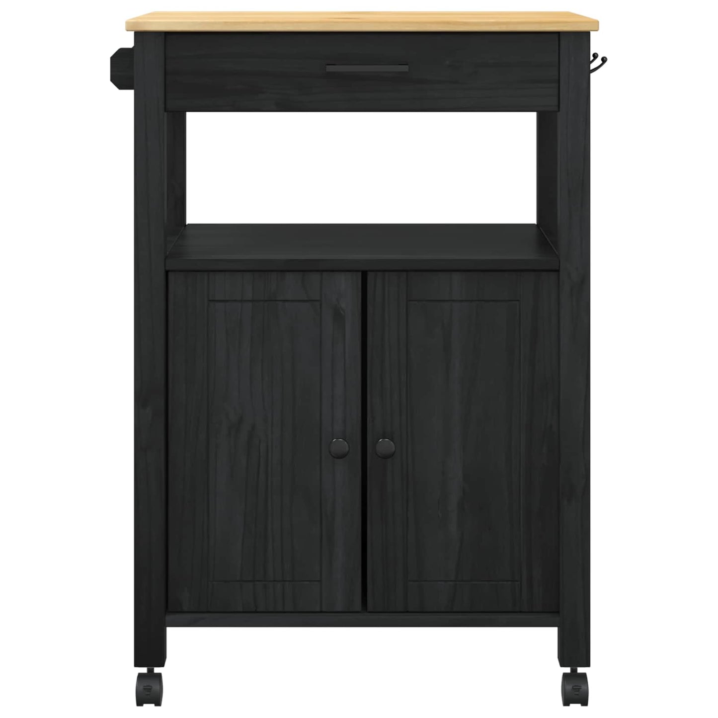 Küchentrolley Schwarz 88,5 x 40 x 60 cm Massivholz Kiefer