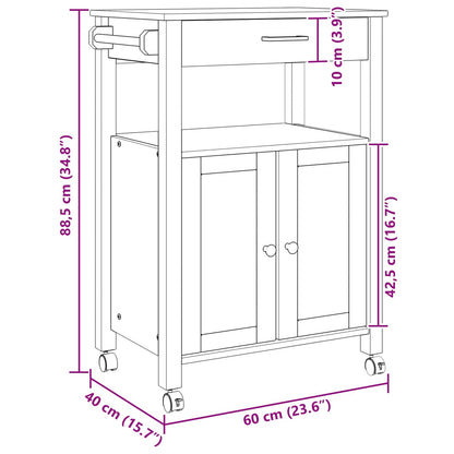 Küchentrolley Schwarz 88,5 x 40 x 60 cm Massivholz Kiefer