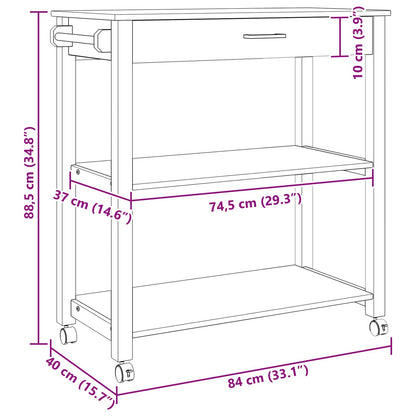 Küchentrolley Schwarz 88,5 x 40 x 48 cm Massivholz Kiefer