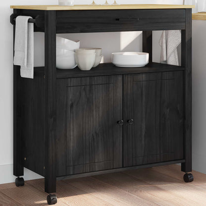 Küchentrolley Schwarz 88,5 x 40 x 48 cm Massivholz Kiefer