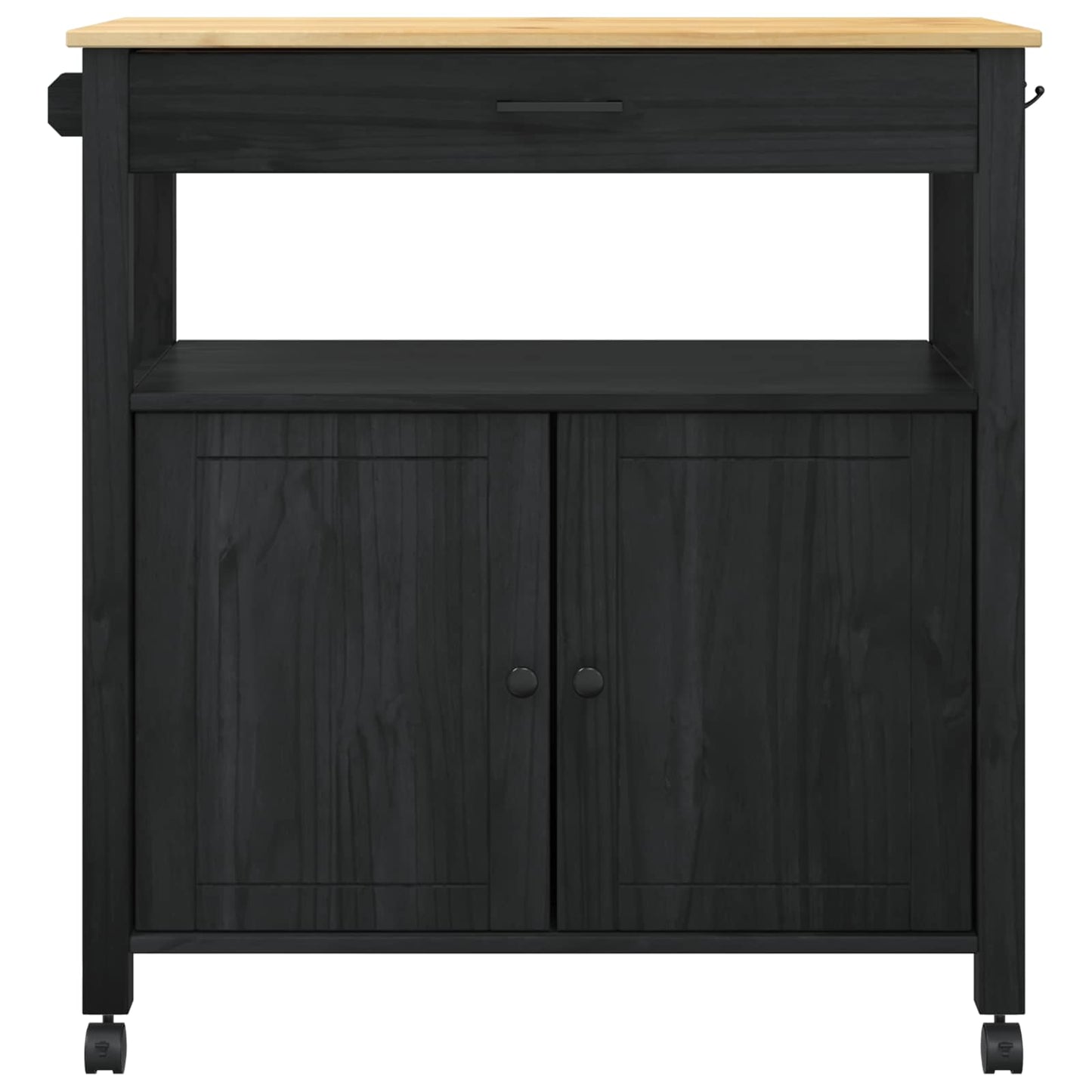 Küchentrolley Schwarz 88,5 x 40 x 48 cm Massivholz Kiefer