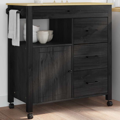 Küchentrolley Schwarz 88,5 x 40 x 84 cm Massivholz Kiefer