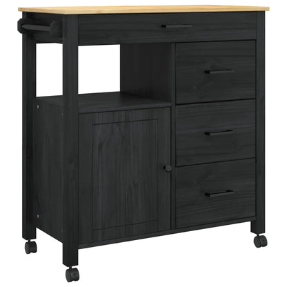 Küchentrolley Schwarz 88,5 x 40 x 84 cm Massivholz Kiefer