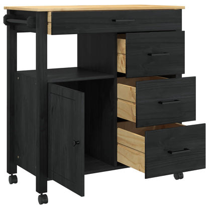 Küchentrolley Schwarz 88,5 x 40 x 84 cm Massivholz Kiefer