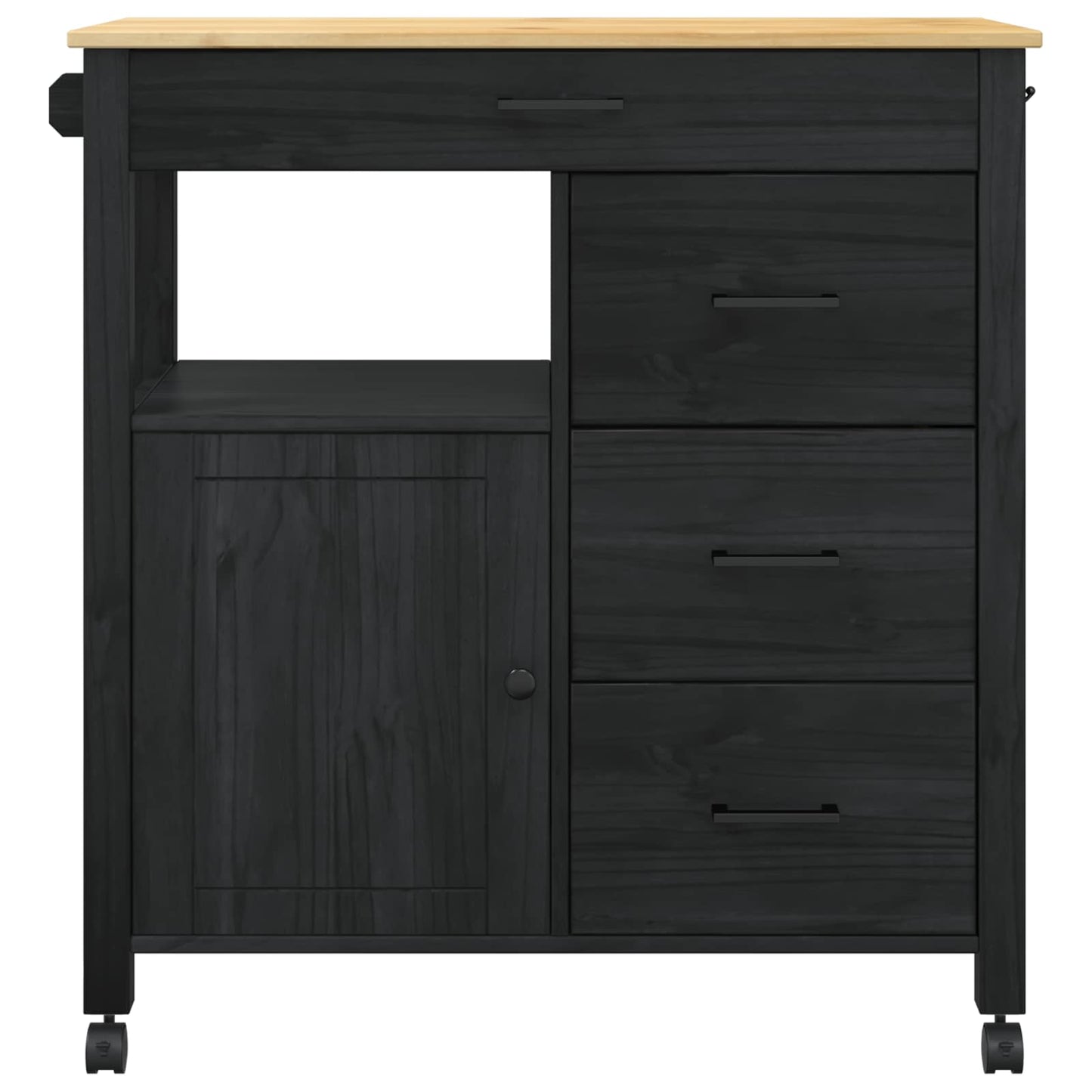 Küchentrolley Schwarz 88,5 x 40 x 84 cm Massivholz Kiefer