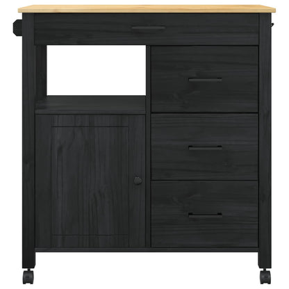 Küchentrolley Schwarz 88,5 x 40 x 84 cm Massivholz Kiefer