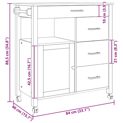 Küchentrolley Schwarz 88,5 x 40 x 84 cm Massivholz Kiefer