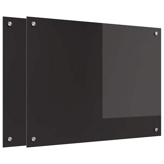 Küchenrückwand 2 pcs Schwarz 80 x 60 cm Gehärtetes Glas