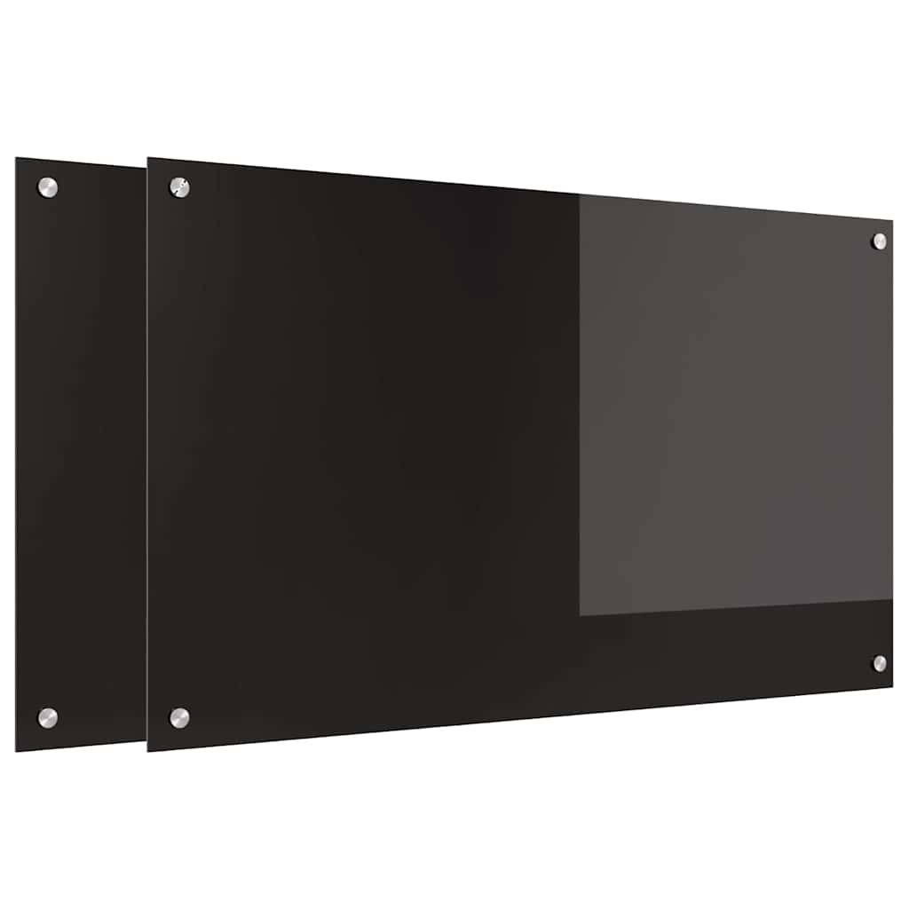 Küchenrückwand 2 pcs Schwarz 100 x 60 cm Gehärtetes Glas