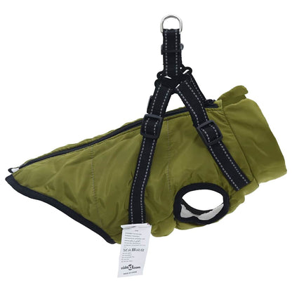 Hundemantel mit Geschirr Olivegrün M Fleece und Polyester