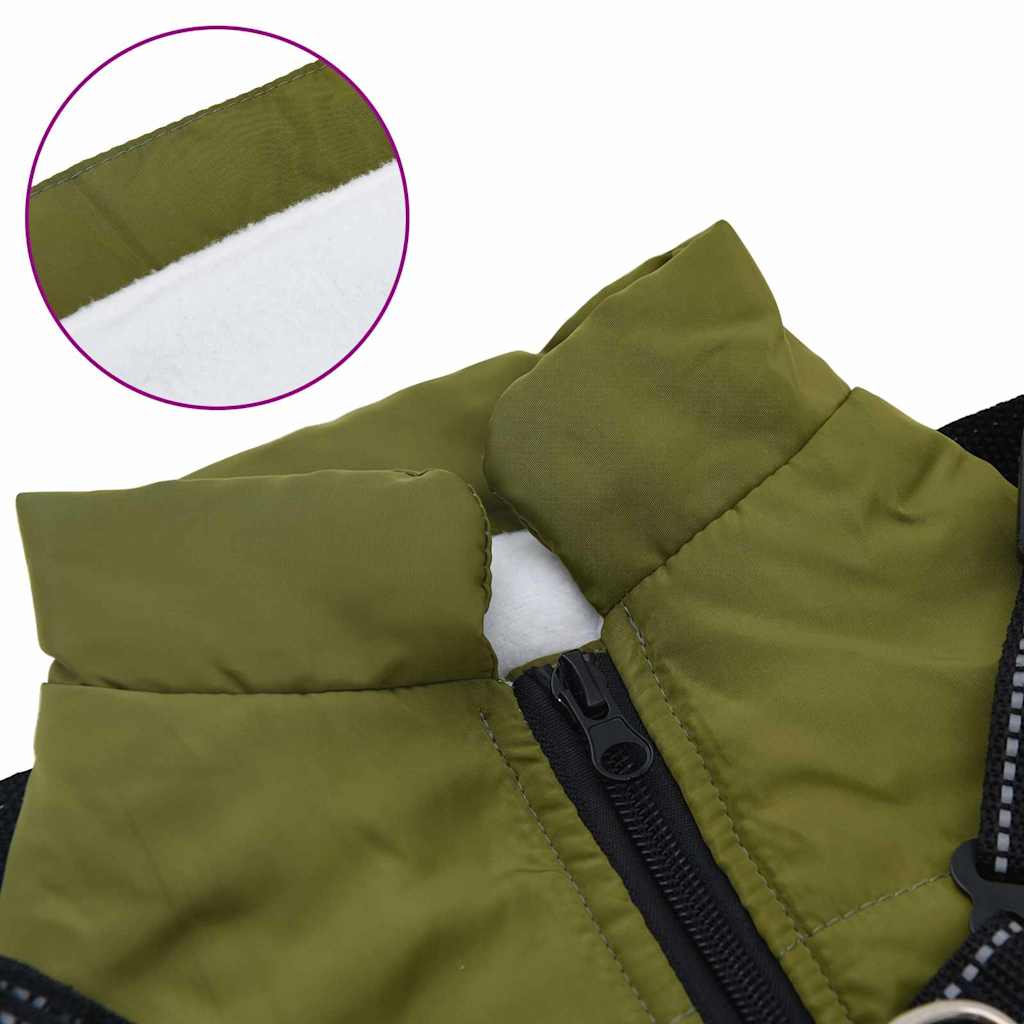 Hundemantel mit Geschirr Olivegrün XL Fleece und Polyester