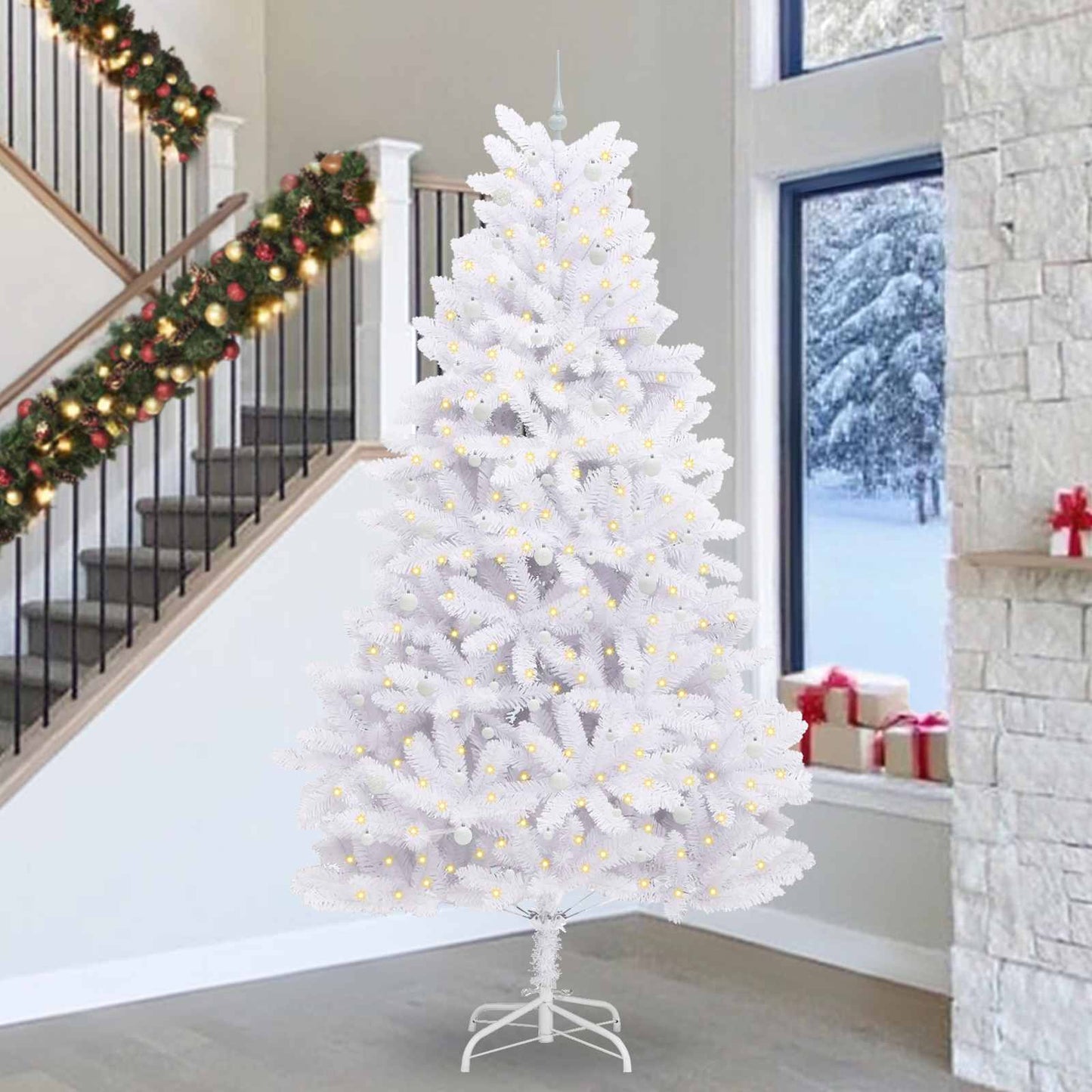 Künstlicher klappbarer Weihnachtsbaum Weiß 300 cm PVC und Stahl