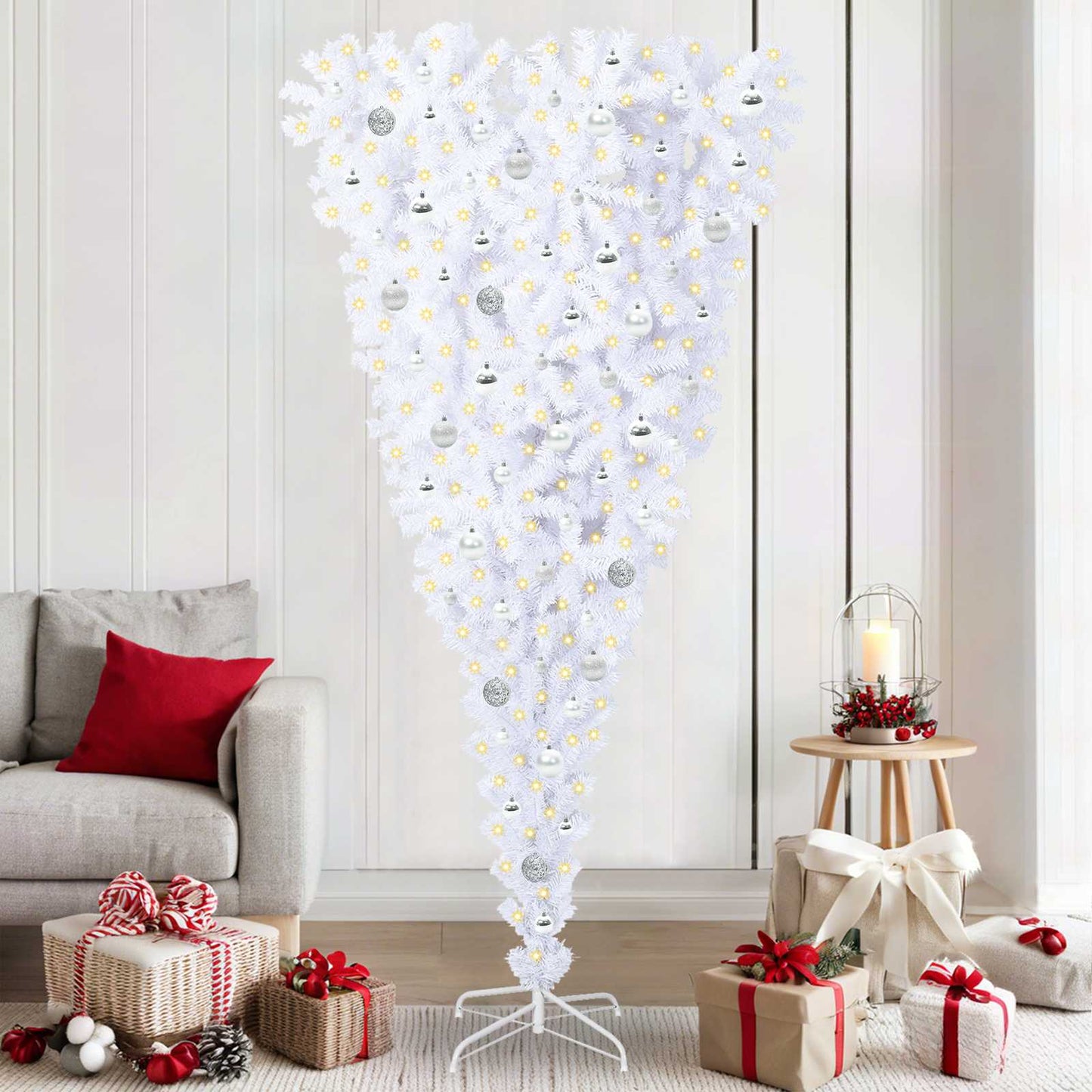 Künstlicher Weihnachtsbaum Weiß 210 cm PVC und Stahl
